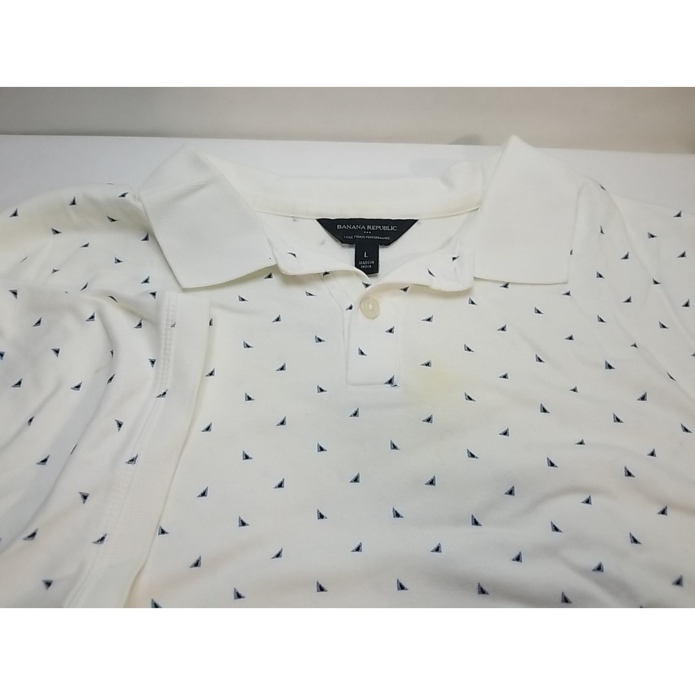 Banana Republic Polo Womens Large L White‎ Cotton Blend Casual Top Shirt